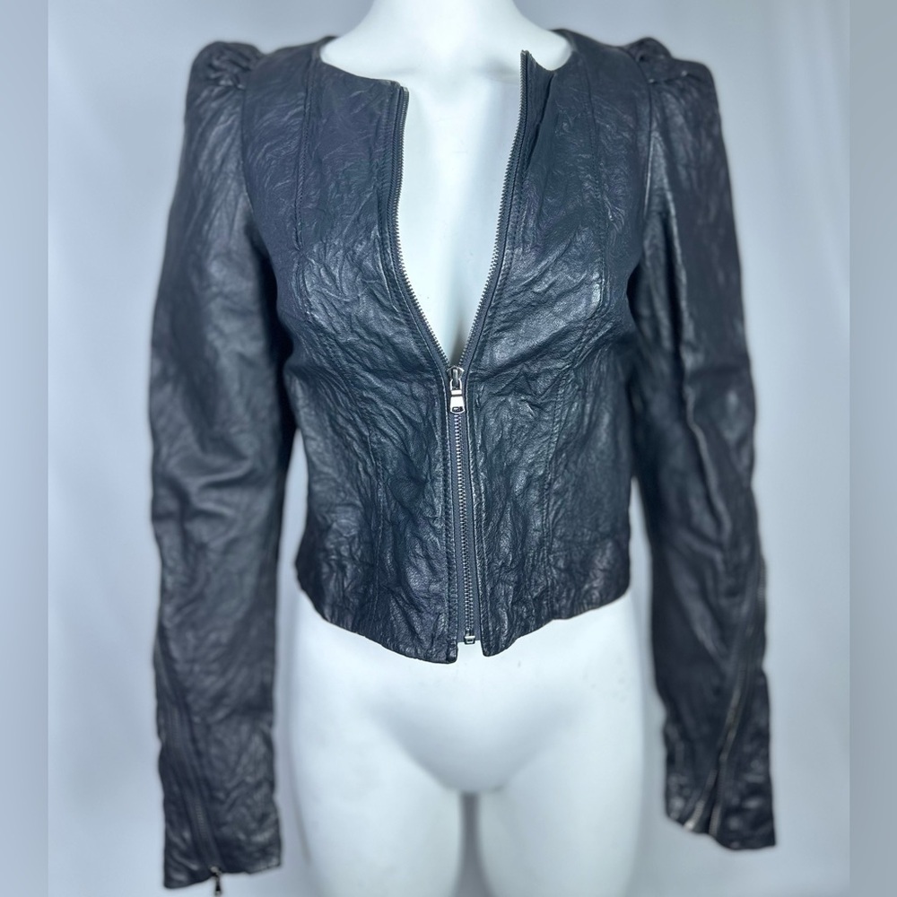 🅽🅴🆆 Rachel Roy 100% leather jacket, 100% silk lined jacket, graffiti print XS - Picture 3 of 17